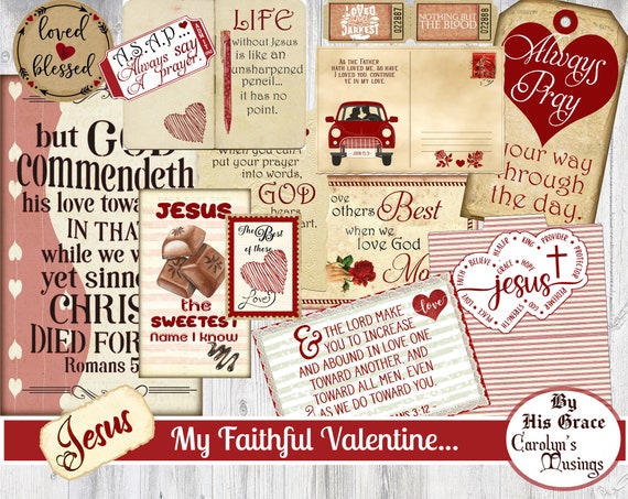 Valentine Junk Journal Kit, Prayer Cards Ephemera (Digital Download)