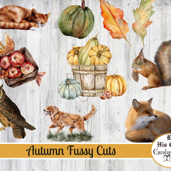 Autumn Fussy Cut, Watercolor Fall theme, Digital fussy cutting Ephemera