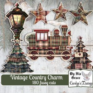 Clipart Vintage Country Charm / Tagli elaborati di Junk Journal / Effimere natalizie vintage, kit di diario spazzatura stampabile / Download digitale