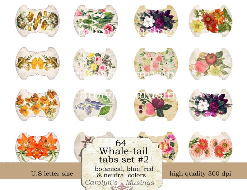 printable whale-tail tabs Set2, for junk journals, prayer journals and planners image 3
