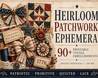 Patriotic Junk Journal Kit, July 4th Ephemera for Scrapbooking Projects, Includes Quilted Craft Embellishments