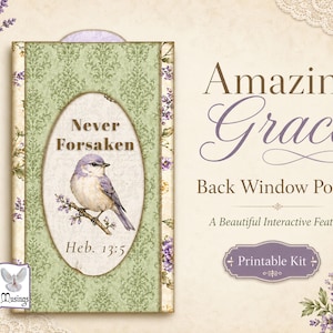 Back view of Christian envelope folio wallet featuring a decorative window pocket, scripture text, bird artwork, and sage floral design.