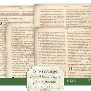 Papeles bíblicos vintage KJV, diario de oración imprimible, efímera de diario de fe, suministros de diario basura, efímera bíblica vintage