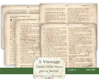 Stary dziennik ze śmieciami biblijnymi – zabytkowe strony KJV do dziennika modlitewnego, efemerydy, cyfrowe pobieranie