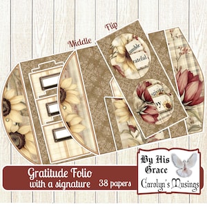 Afdrukbaar Junk Journal Gratitude Folio | Interactieve kit van 38 pagina's voor 3 dagboekhandtekeningen | De mijmeringen van Caroline