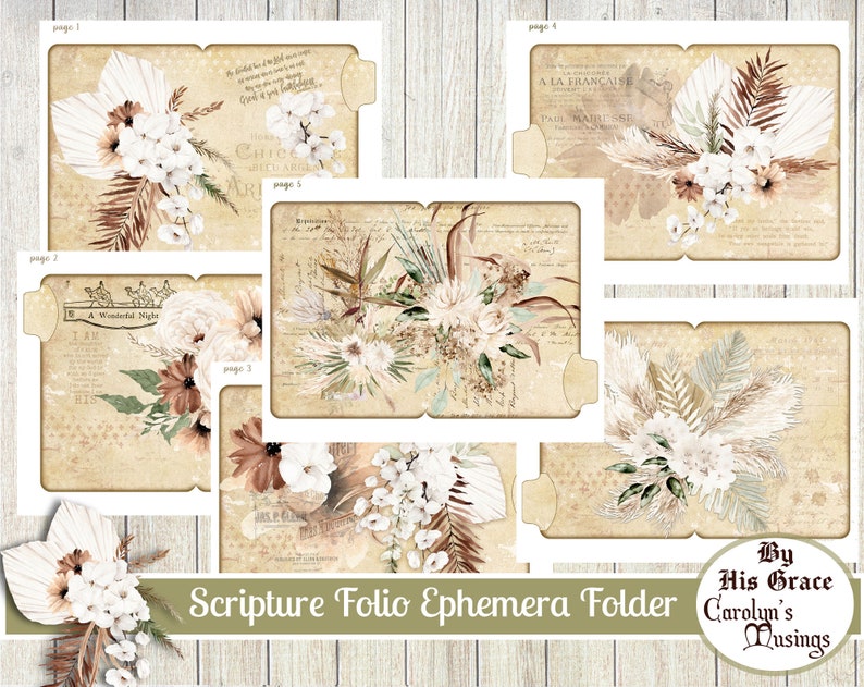 Skriftfolder Ephemera-mapp: Blomsterkollage, Skriftkort (digital nedladdning) bild 5
