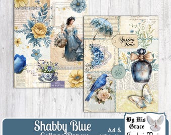 Shabby Blue Junk Journal Kit: Victorian Floral Ephemera (Digital Download)