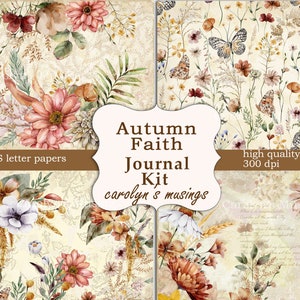 Kit de diário de lixo, fé de outono, coisas efêmeras vintage, folhas de colagem, diário de oração digital, papel para impressão, páginas de diário, suprimentos para fazer cartões