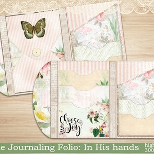 May include: A pink and green Bible journaling folio with pockets and a butterfly design. The folio has the text "Choose Joy" on the front.