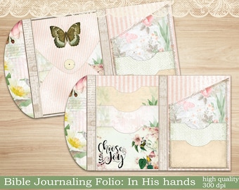 Prayer Journal printable Folio Kit, In His hands Junk Journal ephemera, KJV, NIV, journal printable, folding folio, digital download