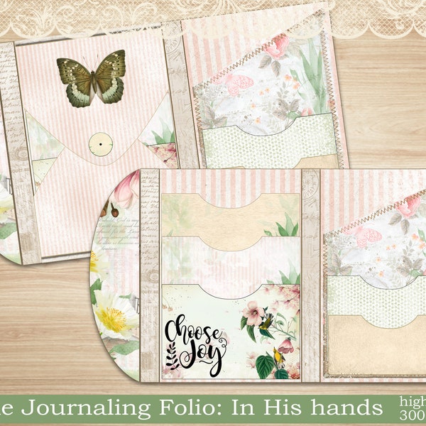 Prayer Journal printable Folio Kit, In His hands Junk Journal ephemera, KJV, NIV, journal printable, folding folio, digital download