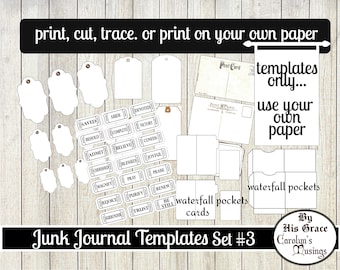 Junk journal, templates, Waterfall pocket, encouragement tickets, Post Cards, tags, folding tags, Digital Download, printable Journal, SET3