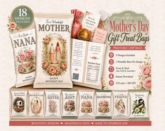 Christian Mother’s Day Chip Bags Printable Gift Treat Bags Vintage Floral Set