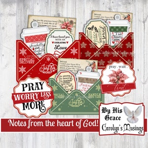 Junk Journal, Vintage Weihnachten, druckbare Ephemera, Notizen aus dem Herzen Gottes, christliche Weihnachtsephemera