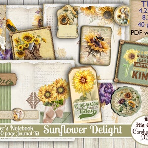 Sunflower Delight, TN Junk Journal Kit, PDF Version, Sunflowers and Bees, College Sheet, Vintage ephemera, printable, digital download