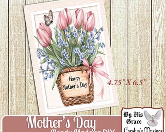 Floral Tulip Mother's Day Card: DIY Printable Set (Digital Download)