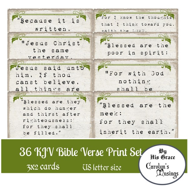 KJV Bible Verse Print Set, Printable KJV Scripture, Prayer Journal Bible Verse Cards, journal supplies