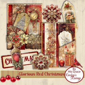 Diario basura alto y delgado, kit de Navidad rojo glorioso, kit de diario basura dorado/rojo, papeles de álbum de recortes, descargas digitales, documentos de Navidad.