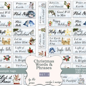 Mots et phrases de Noël imprimables -37 pièces - Téléchargement numérique instantané pour la fabrication de cartes, Journaux indésirables, Scrapbooking