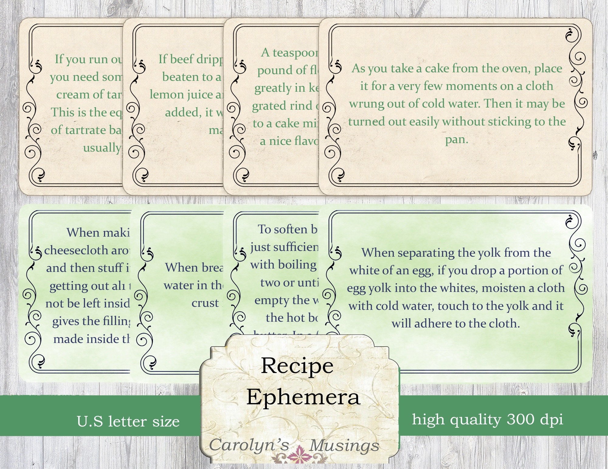 Printable Recipe Cards Recipe Journal Ephemera Recipe - Etsy