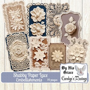 Junk Journal Shabby Lace Embellishments, Scrapbook Ephemera, Lace Ephemera, Digital Download, Collage Papers, Printable, Carolyns Musings