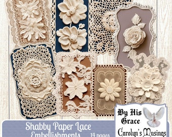 Junk Journal Shabby Lace Embellishments, Scrapbook Ephemera, Lace Ephemera, Digital Download, Collage Papers, Printable, Carolyns Musings