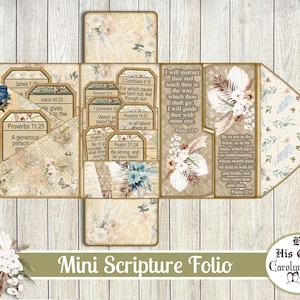 Junk Journal, Mini Scripture Folio, Folding Folio, Floral, Ephemera, Trifold, Craft Kit, Scrapbook, Printable Gift, Handmade Gift