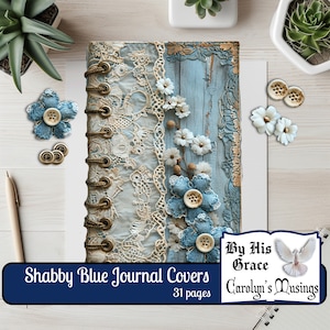 Vintage Shabby Blau Journal Covers, Blau Vintage, Shabby Chic, bedruckbar, Collage, Kartenherstellung, Scrapbook Ephemera, Junk Journal Kit