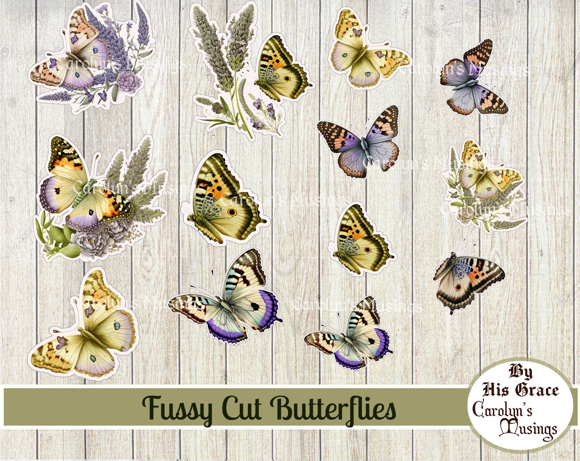 Fussy Cut Butterflies, Butterfly, Florals, Junk Journal, Scrapbooking Ephemera, Digital Download,