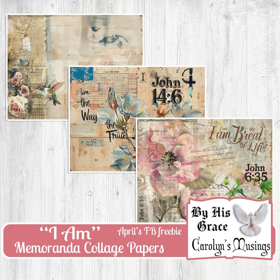 Christian Junk Journal Papers: I AM Memoranda, Devotional Collage (Digital Download)