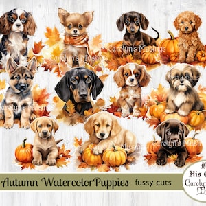 Junk Journal Autumn Fussy Cuts, Autumn Puppies, Junk Journal Fall Ephemera, Imprimable, Téléchargement numérique, Sheppard allemand, Shih Tzu, Boxer,
