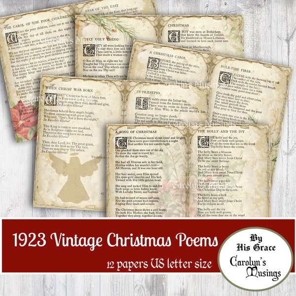 Junk Journal, Vintage Christmas, 1923, Christian Christmas, Poems, Birth of Christ, Digital Papers, Printable