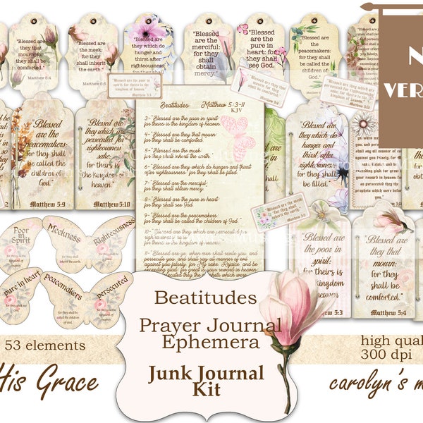 Prayer Journal Beatitudes NIV Printable, Bible Journal Supplies, Devotional Journal Digital, NIV Scripture Ephemera