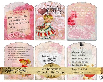 Printable KJV Valentine Ephemera, Junk Journal Supplies, Valentine Digital Cards & tags, Ephemera Pack, KJV Valentine Cards