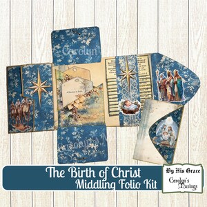 Junk Journal Birth of Christ Folio, Folding Folio, Christmas Digital Paper, Craft Kit, Scrapbook, Printable Gift, Handmade Gift image 2
