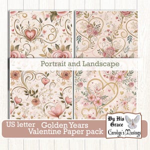 valentine junk journal papers | digitaler Download zum Basteln | rosa Herzen Rosen | vintage Scrapbooking Papier Carolyns Träumerei