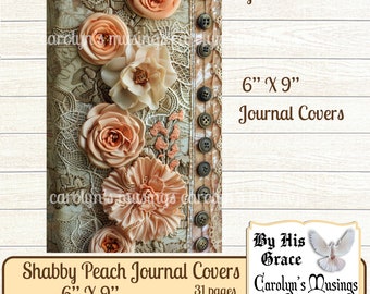 Vintage Peach Shabby Chic-tijdschriftomslagen: afdrukbare collage (digitale download)