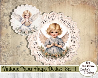 Fussy Cut, Vintage, Paper Angel Doilies, Angel Doily, Junk Journal, Scrapbooking Ephemera, Digital Download,