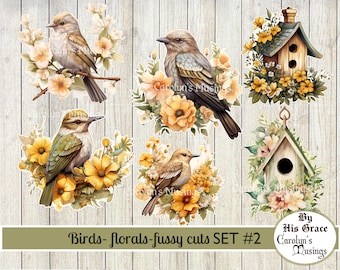 Fussy Cut Birds, Bird Houses, Florals, SET #2, Junk Journal, Scrapbooking, Card Making, Ephemera, Digital Download,