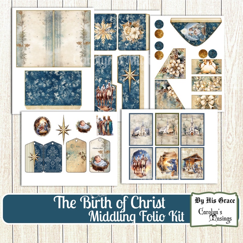 Junk Journal Birth of Christ Folio, Folding Folio, Christmas Digital Paper, Craft Kit, Scrapbook, Printable Gift, Handmade Gift image 3