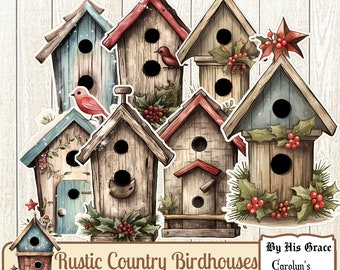 Junk Journal Rustic Birdhouse Christmas Fussy Cuts, Junk Journal Supplies, Scrapbook Ephemera, Card Making, Digital Download