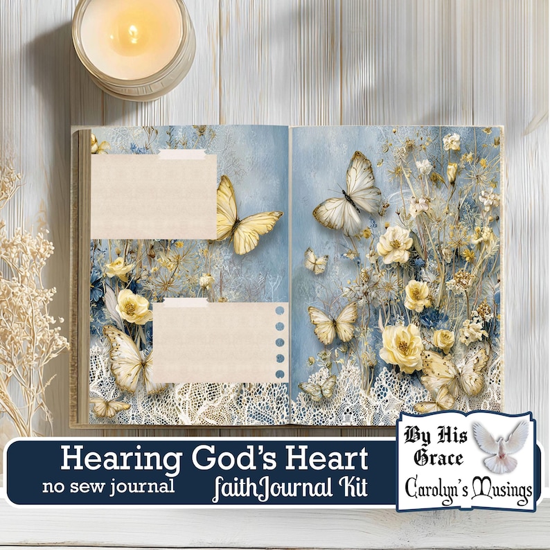 Digital faith journal page with scripture-based botanical theme and butterflies.  Botanical journal page with butterflies and flowers from the Faith and Healing Journal kit. Enhance spiritual growth with this calming, scripture-based botanical journal page.