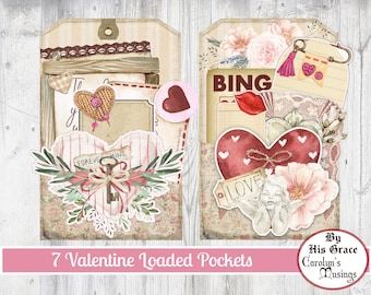 Valentine's Loaded Pockets, Junk Journal Ephemera (Printable)