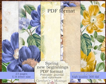 Spring Prayer Journal Kit, Printable Journal supplies, New Beginnings, PDF format, KVJ Digital kit printable, spring flowers