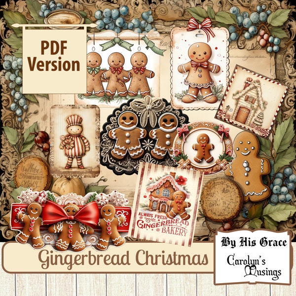 Junk Journal Vintage, Gingerbread, Christmas, PDF, Digital Kit, Gingerbread Man Printable Scrapbook Ephemera Craft Kit, 32 Printable Papers