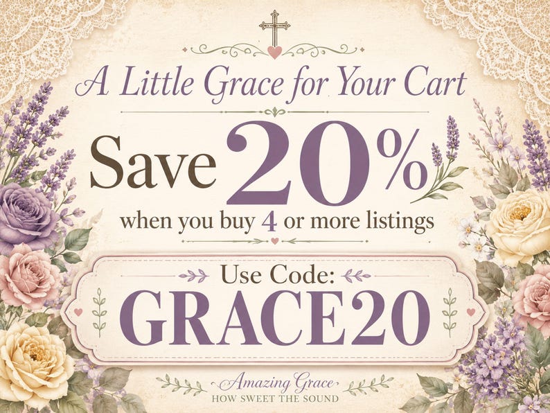 Christian scripture card and journaling insert preview with lace accents, butterflies, vintage parchment, and Amazing Grace inspired text.