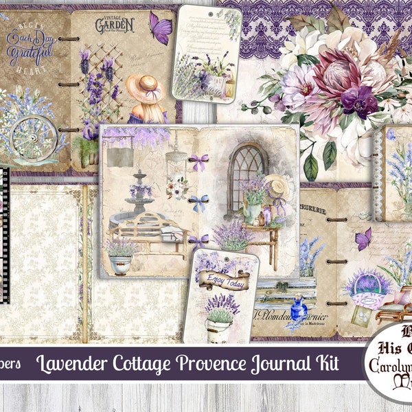 Junk Journal Kit, Sweet Lavender Vintage Floral printable, Shabby Chic purple Collage Sheets, Digital Download