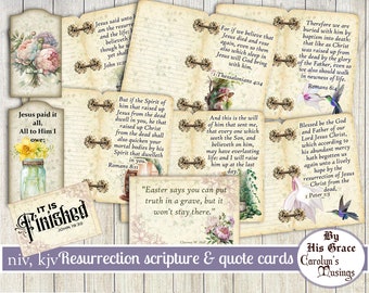 Junk Journal, Resurrection Scriptures, Quote, Cards, KJV, NIV,Easter Scripture, Printable, Scrapbook Ephemera, Digital Download