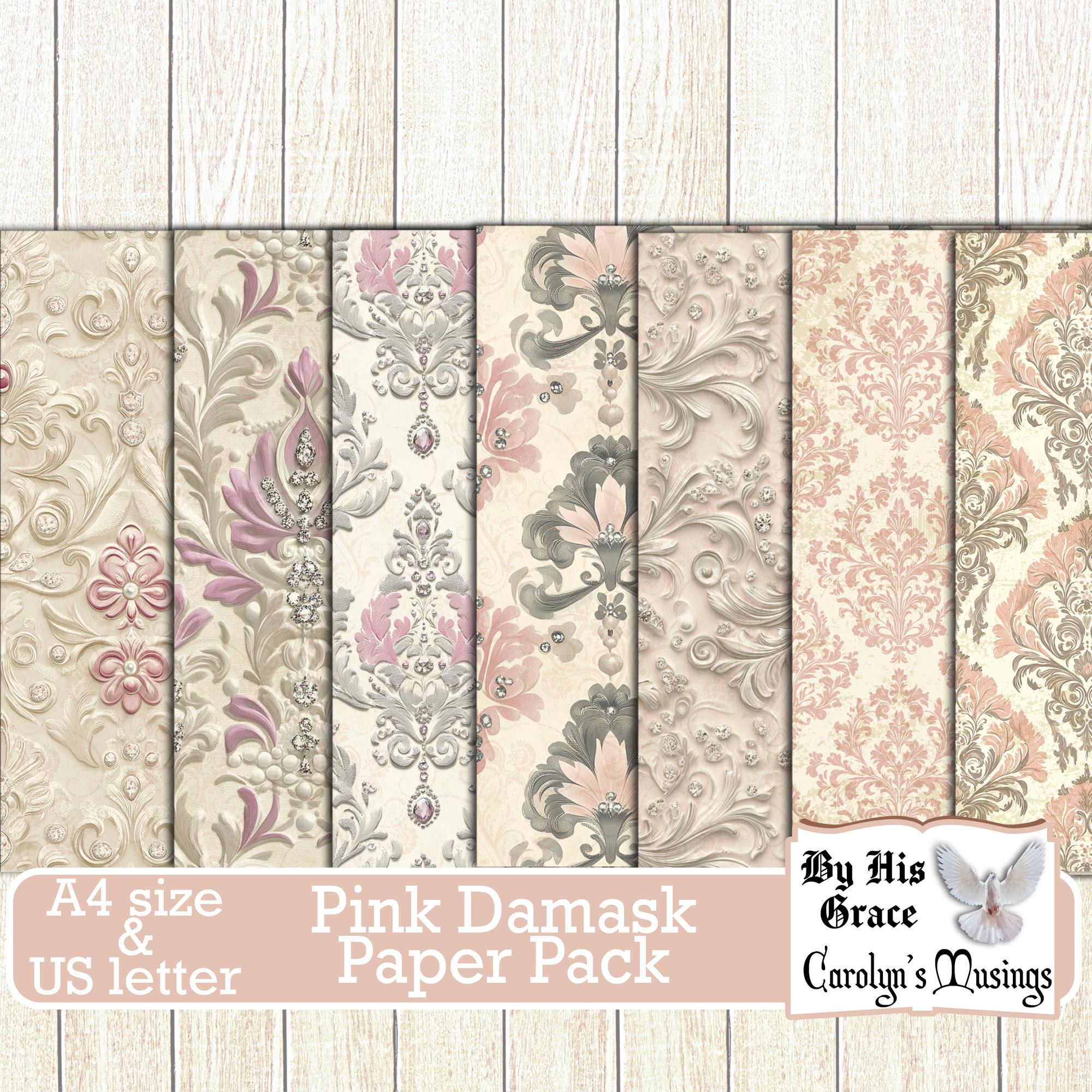 Victorian Pink Damask Junk Journal Kit: Vintage Scrapbook Paper ...