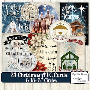 Tarjetas ATC de la Natividad de Navidad / Adornos para diario basura / Imágenes prediseñadas del nacimiento de Cristo / Imprimibles / Digitales, Descargas / Reflexiones de Carolyn